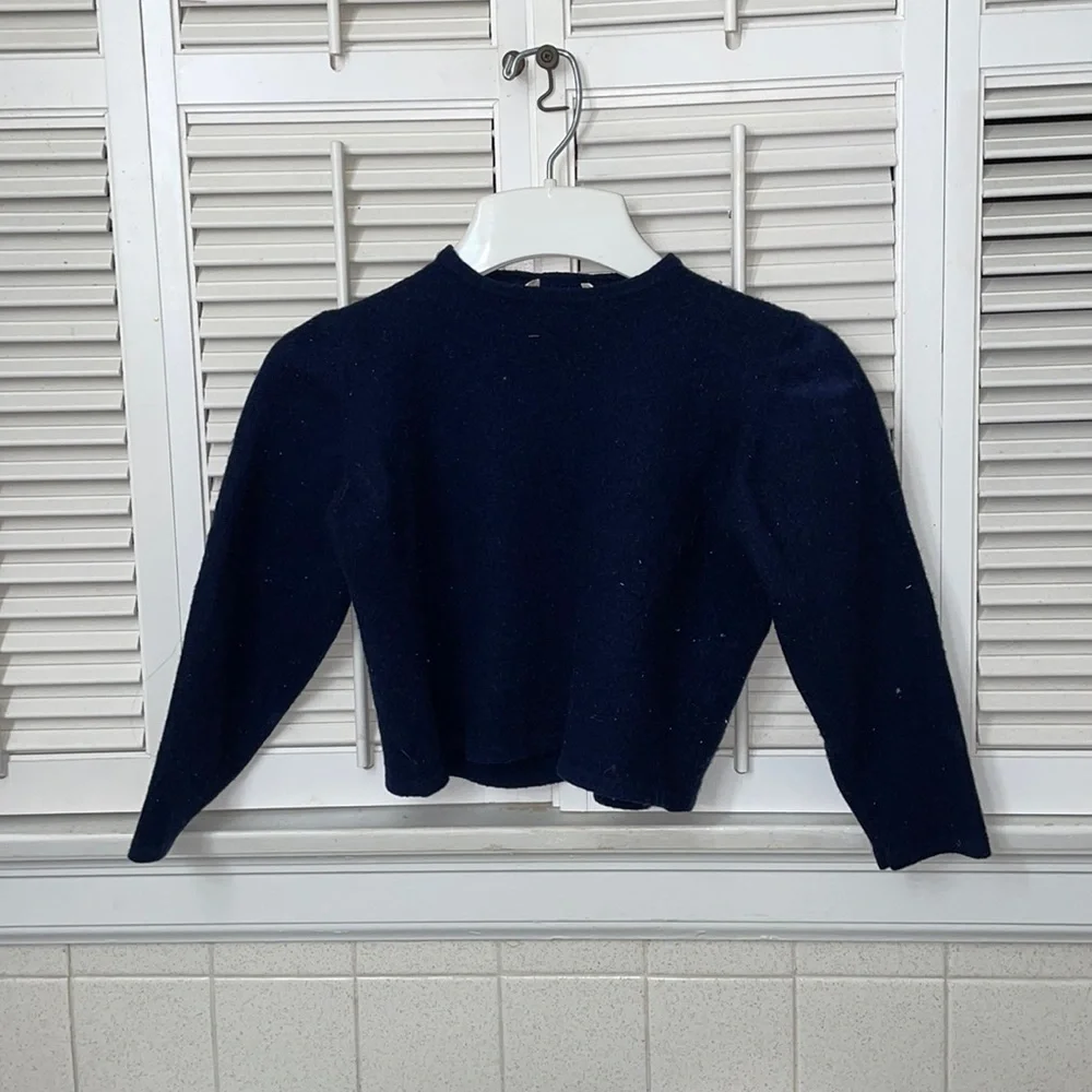 Henry Bendel NYC 100% wool sweater shrunk crop top sweatshirt DARK NAVY
